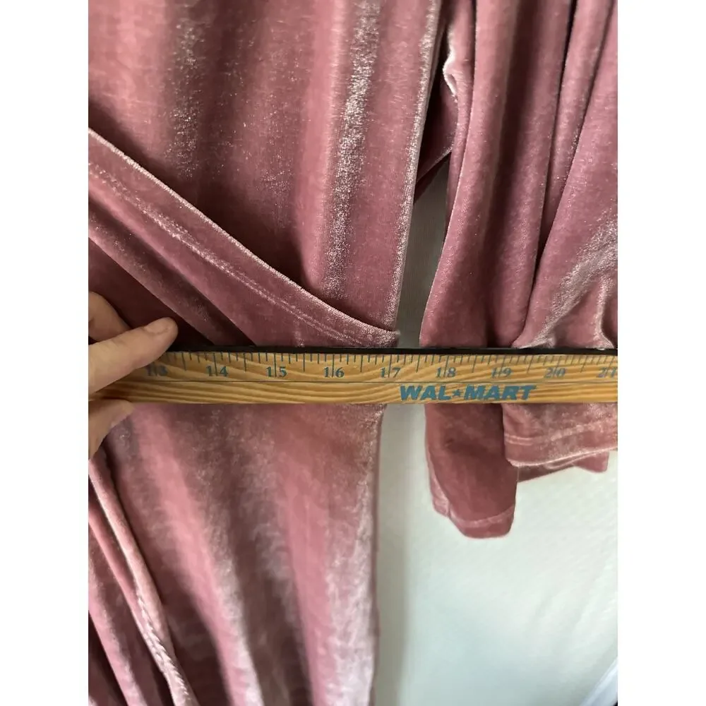 Soft Surroundings Pink Vera Velvet Faux Wrap Maxi Dress Wedding Holiday Dress LG - Picture 7 of 9